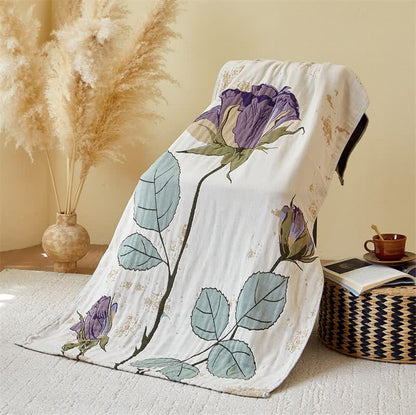 Serviette de bain en gaze de coton absorbante et à séchage rapide avec imprimé floral