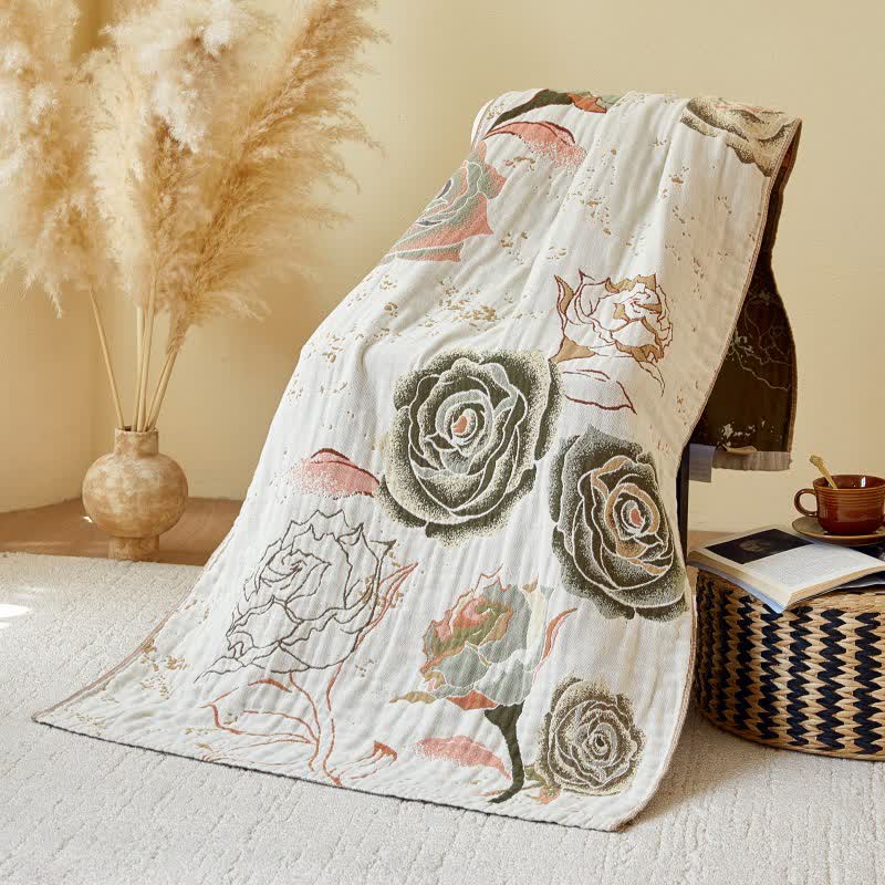 Serviette de bain en gaze de coton absorbante et à séchage rapide avec imprimé rose