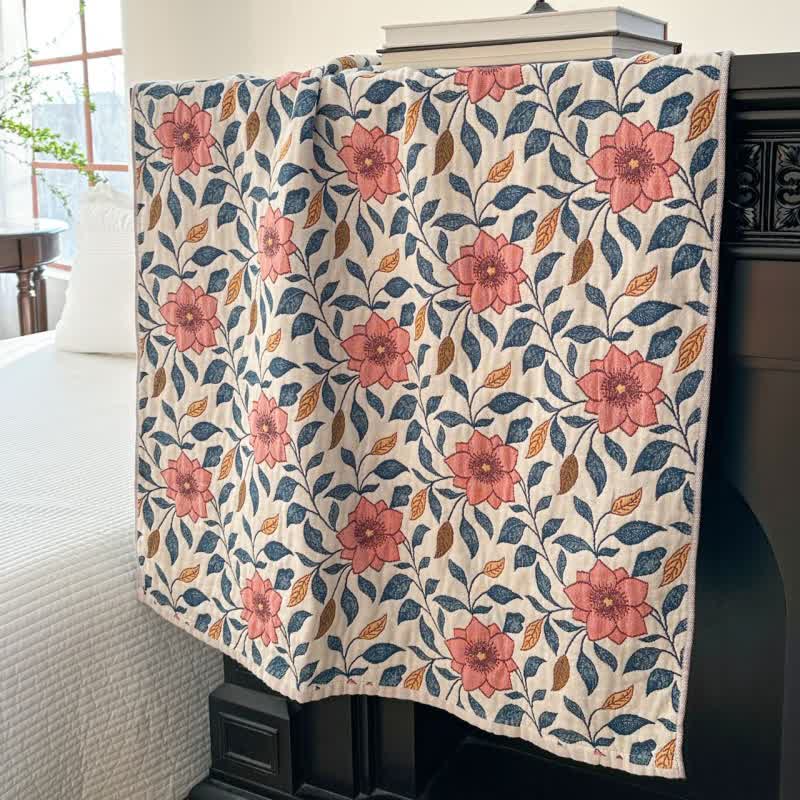Serviette de bain absorbante en gaze de coton pur avec motif de feuille de fleur