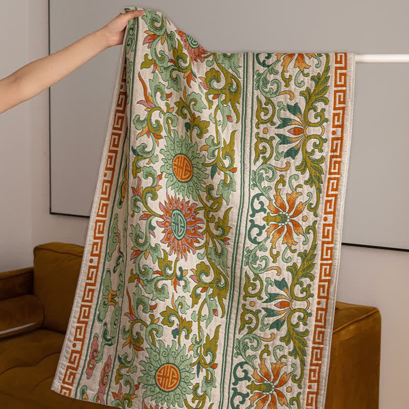 Serviette de bain absorbante en gaze de pur coton avec motif floral rétro