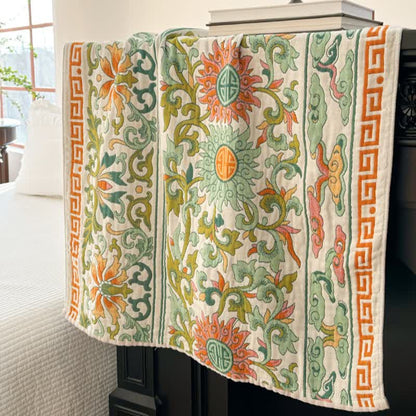 Serviette de bain absorbante en gaze de pur coton avec motif floral rétro