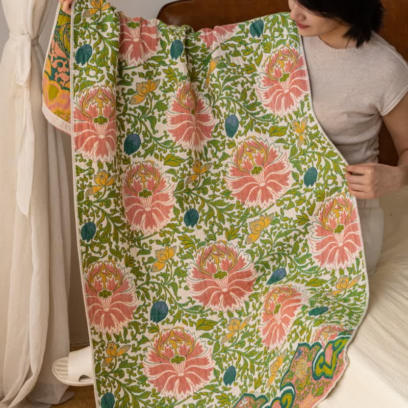 Serviette de bain absorbante en gaze de pur coton avec motif floral pastoral