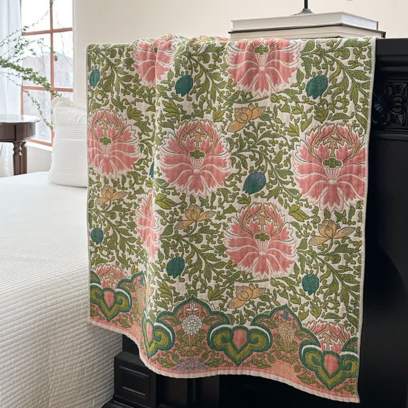 Serviette de bain absorbante en gaze de pur coton avec motif floral pastoral