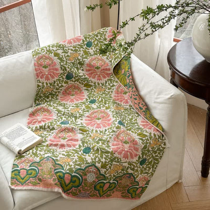 Serviette de bain absorbante en gaze de pur coton avec motif floral pastoral
