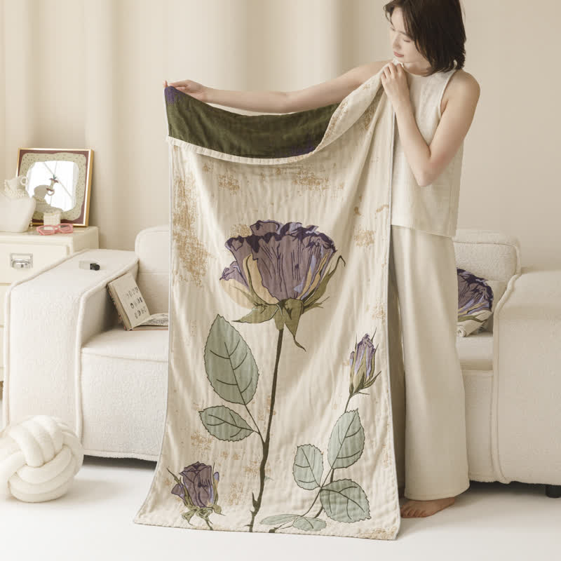 Serviette de bain en gaze de coton absorbante et à séchage rapide avec imprimé floral