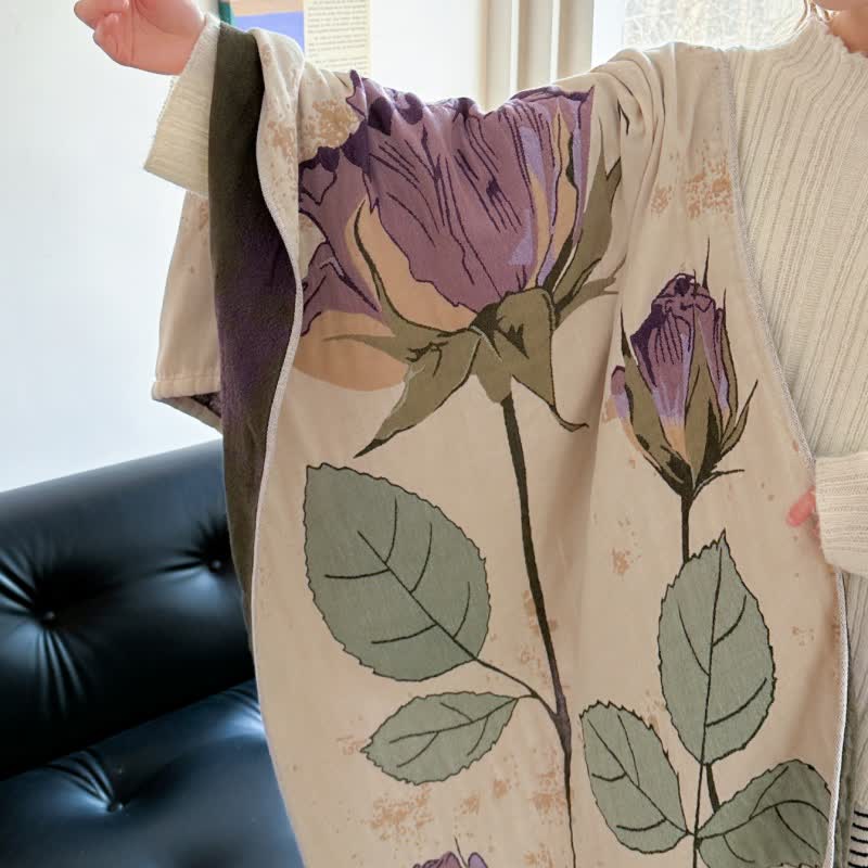 Serviette de bain en gaze de coton absorbante et à séchage rapide avec imprimé floral