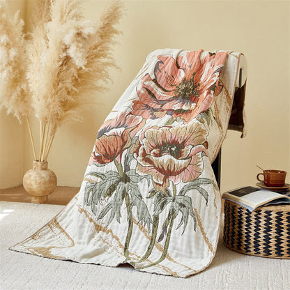 Serviette de bain absorbante en gaze de pur coton à motif floral