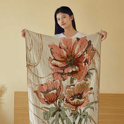 Serviette de bain absorbante en gaze de pur coton à motif floral