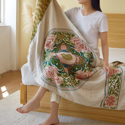 Serviette de bain élégante et absorbante en gaze de pur coton à motif floral