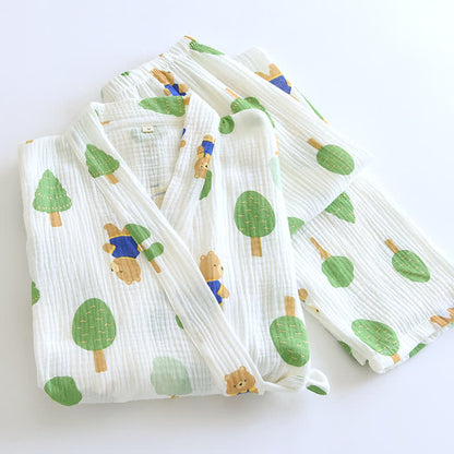 Ensemble pyjama en gaze de coton imprimé arbre et ours
