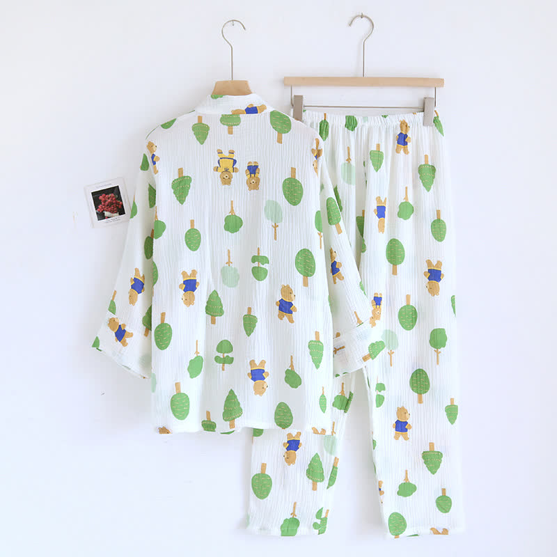 Ensemble pyjama en gaze de coton imprimé arbre et ours