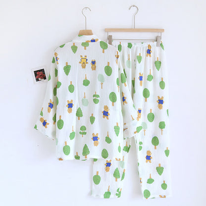 Ensemble pyjama en gaze de coton imprimé arbre et ours