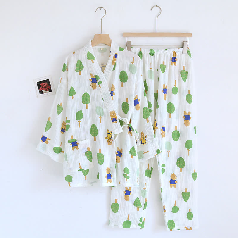 Ensemble pyjama en gaze de coton imprimé arbre et ours