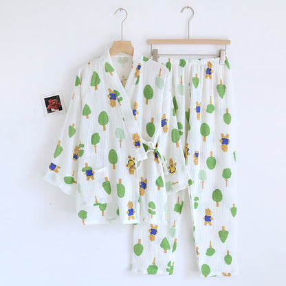 Ensemble pyjama en gaze de coton imprimé arbre et ours