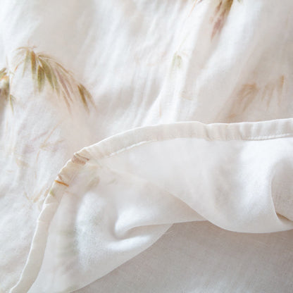 Ensemble de vêtements d'intérieur en gaze de coton avec imprimé bambou vintage et boutons en perles