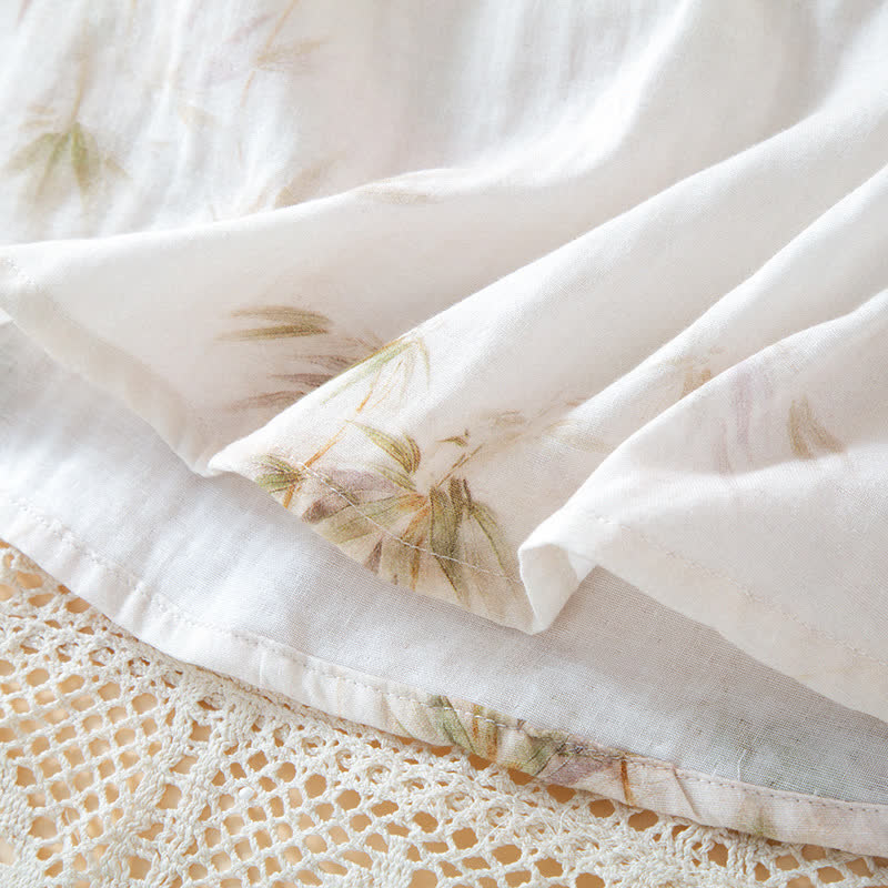 Ensemble de vêtements d'intérieur en gaze de coton avec imprimé bambou vintage et boutons en perles