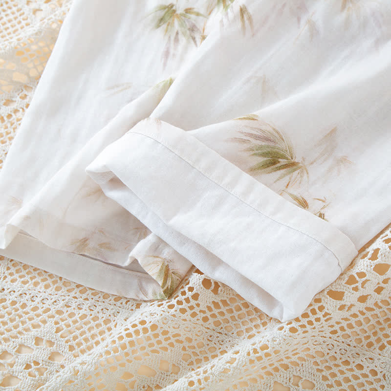 Ensemble de vêtements d'intérieur en gaze de coton avec imprimé bambou vintage et boutons en perles