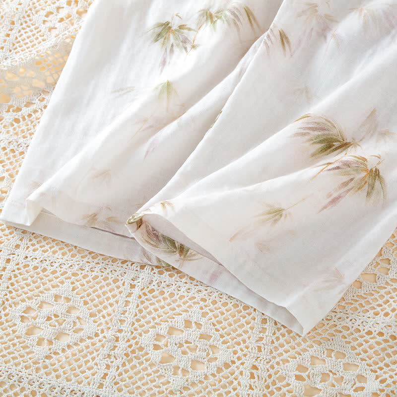 Ensemble de vêtements d'intérieur en gaze de coton avec imprimé bambou vintage et boutons en perles