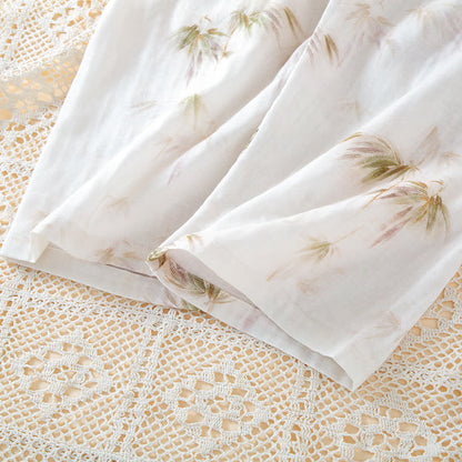 Ensemble de vêtements d'intérieur en gaze de coton avec imprimé bambou vintage et boutons en perles