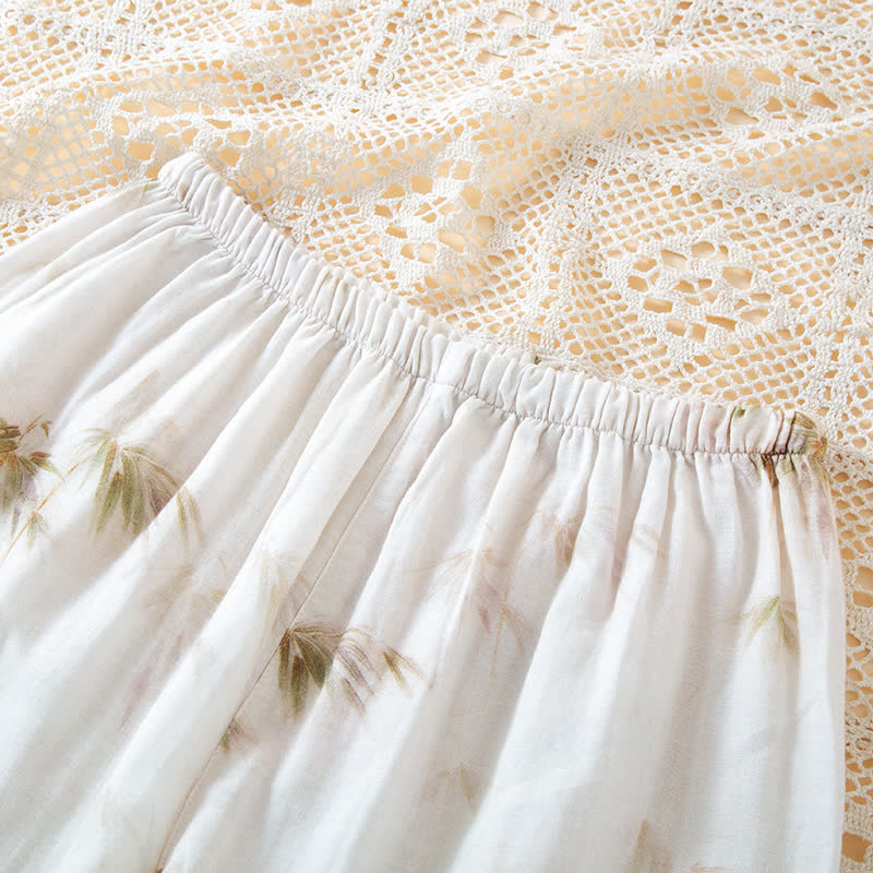 Ensemble de vêtements d'intérieur en gaze de coton avec imprimé bambou vintage et boutons en perles
