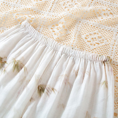 Ensemble de vêtements d'intérieur en gaze de coton avec imprimé bambou vintage et boutons en perles