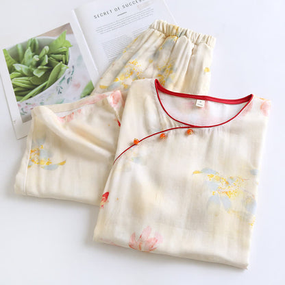 Ensemble pyjama à manches courtes en fibre de bambou avec motif de fleurs de koi