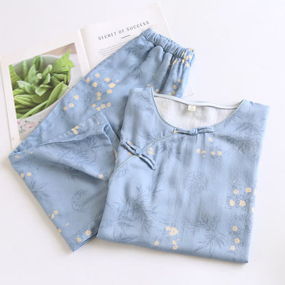 Ensemble pyjama élégant à manches courtes en fibre de bambou avec motif floral
