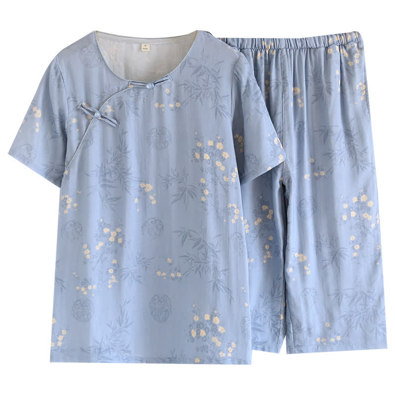 Ensemble pyjama élégant à manches courtes en fibre de bambou avec motif floral