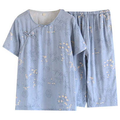 Ensemble pyjama élégant à manches courtes en fibre de bambou avec motif floral