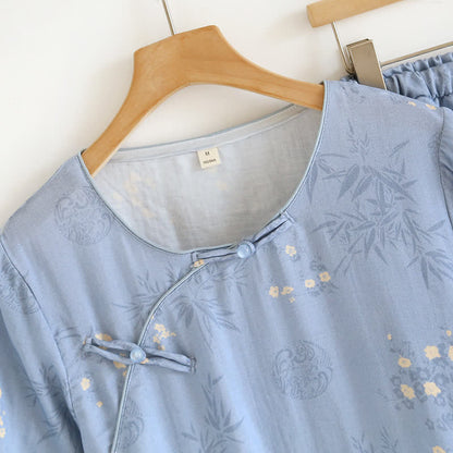 Ensemble pyjama élégant à manches courtes en fibre de bambou avec motif floral