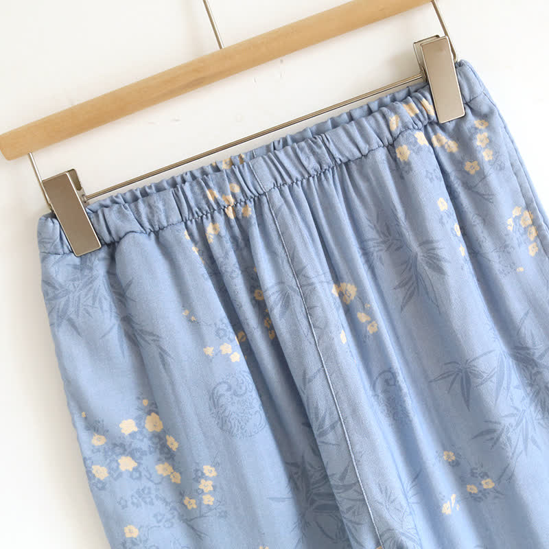 Ensemble pyjama élégant à manches courtes en fibre de bambou avec motif floral