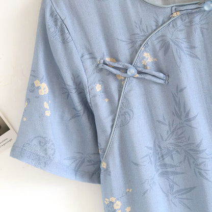 Ensemble pyjama élégant à manches courtes en fibre de bambou avec motif floral