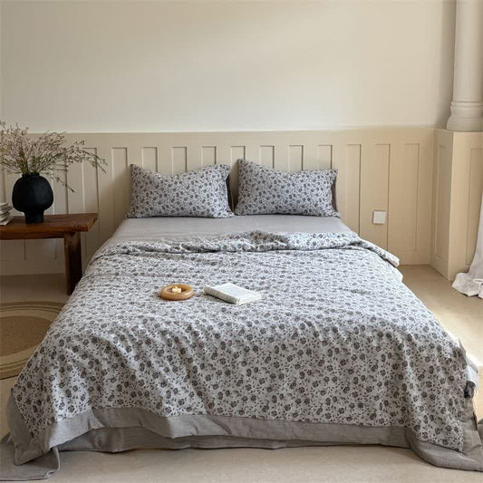 Couette d'été rustique en jacquard de coton teint en fil avec motif floral
