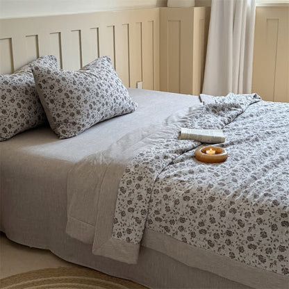 Couette d'été rustique en jacquard de coton teint en fil avec motif floral