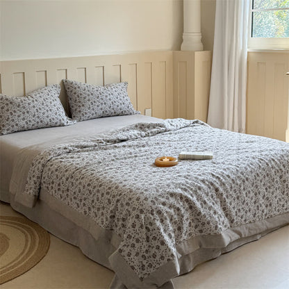 Couette d'été rustique en jacquard de coton teint en fil avec motif floral