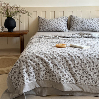 Couette d'été rustique en jacquard de coton teint en fil avec motif floral