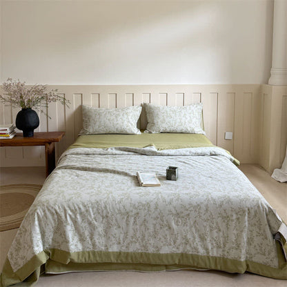 Couette d'été en coton jacquard teint en fil avec branches et feuilles