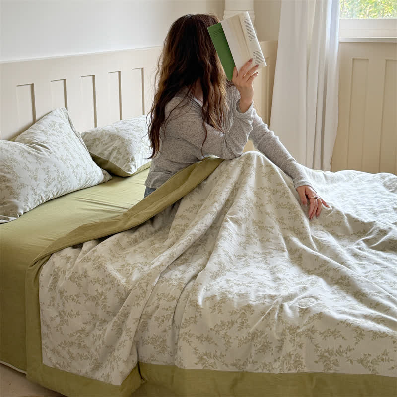 Couette d'été en coton jacquard teint en fil avec branches et feuilles