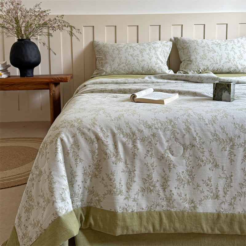 Couette d'été en coton jacquard teint en fil avec branches et feuilles