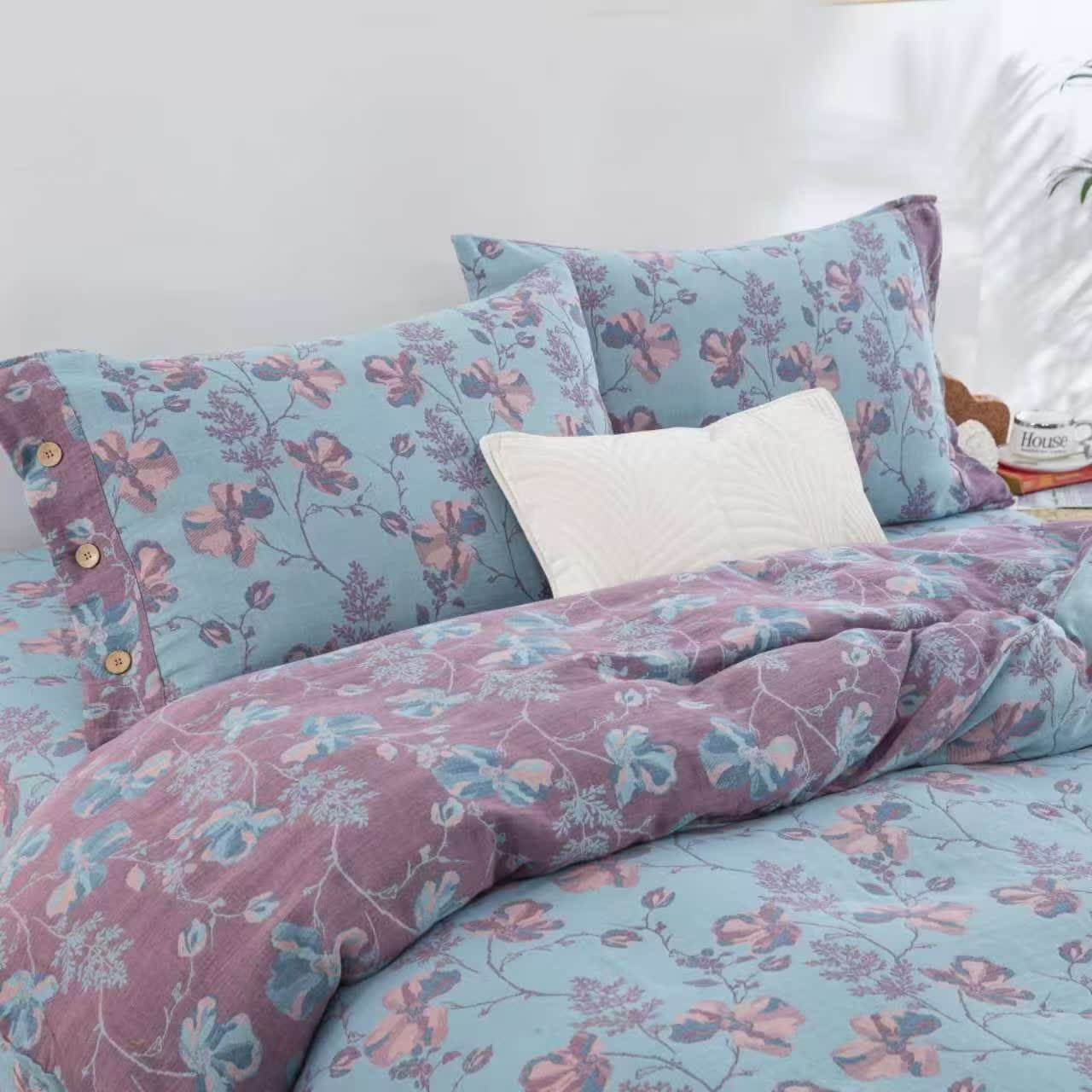Parure de lit en gaze de coton à fleurs fleuries (4 pièces)