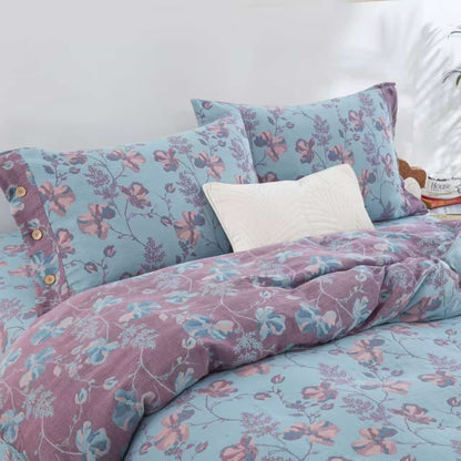 Parure de lit en gaze de coton à fleurs fleuries (4 pièces)