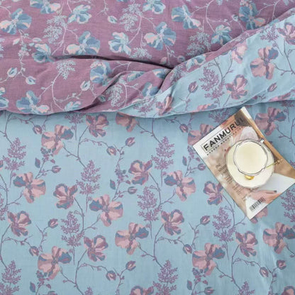 Parure de lit en gaze de coton à fleurs fleuries (4 pièces)