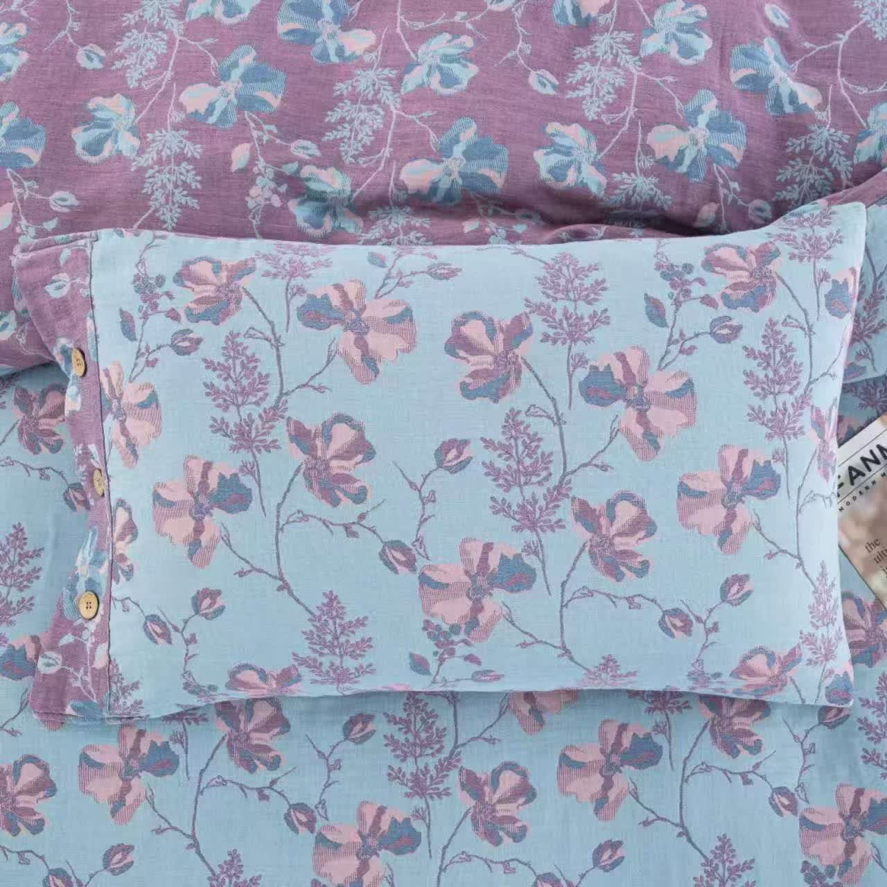 Parure de lit en gaze de coton à fleurs fleuries (4 pièces)