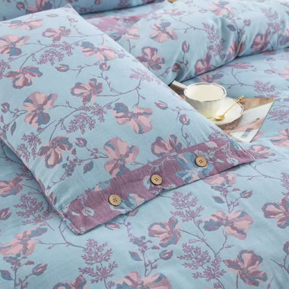 Parure de lit en gaze de coton à fleurs fleuries (4 pièces)