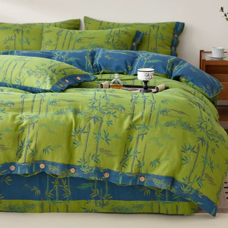 Parure de lit réversible en gaze de coton avec plantes de bambou (4 pièces) - image 10