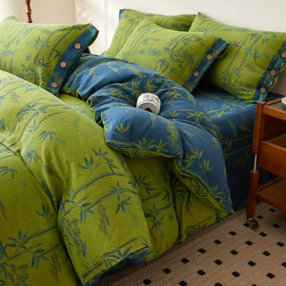 Parure de lit réversible en gaze de coton avec plantes de bambou (4 pièces) - image 11