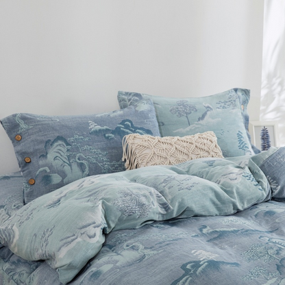 Parure de lit en gaze de coton avec boutons paysage (4 pièces)