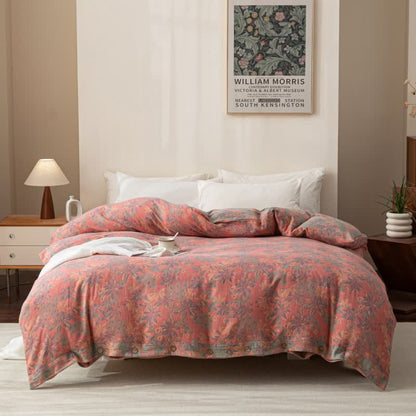 Parure de lit réversible en coton jacquard à boutons floraux (4 pièces)
