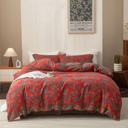 Parure de lit réversible en coton jacquard à boutons floraux (4 pièces)
