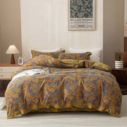 Parure de lit réversible en coton jacquard à boutons floraux (4 pièces)